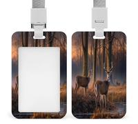 Nature Wild Animal Deers ID Badge Holder Clear Badge Protectors with Detachable Lanyard Strap Vertical Hard Plastic Sleeve Secures Work ID Card Credit Cards for Office Factory