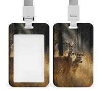 Nature Wild Animal Deers ID Badge Holder Waterproof Card Protector Push-Pull Slot Work ID Card Holder with Lanyard Personalized Detachable Card Holders for Office Corporate Use