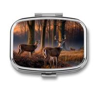 Nature Wild Animal Deers Pill Box 2 Compartments Portable Travel Pill Case Mini Medicine Organizer for Pocket Purse Metal Waterproof Medicine Container Holder Vitamin Fish Oil