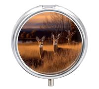 Nature Wild Animal Deers Pill Box 3 Compartment Round Small Pill Box for Pocket Purse Metal Travel Pill Case Portable Daily Pill Organizer Cute Compact Medicine Organizer Mini Pill Container