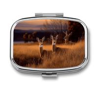 Nature Wild Animal Deers Pill Case 2 Compartment Small Pill Box Compact Travel Daily Medicine Organizer Portable Medicine Vitamin Container Fish Oil and Supplement Storage