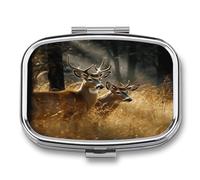 Nature Wild Animal Deers Pill Organizer with 2 Compartments Metal Square Pill Case Small Pill Box Portable Medicine Box Slim Travel Pill Container Medicine Organizer for Daily Use