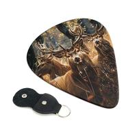 Nature wild Animal Deers Printed Guitar Picks, 6 Pack with Leather Keychain Pick Holder - 0.46mm, 0.71mm, 0.96mm Assorted Thickness for Acoustic Ukulele, Electric Guitar, Acoustic Guitar, Bass