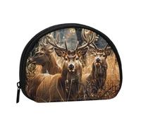 Nature wild Animal Deers Printed Mini Coin Pouch, Shell Shape Zip Around Wallet, Small Zipper Pouch for Cash, Cards, Keys, Lipstick, Storage Pouch, Travel Organizer