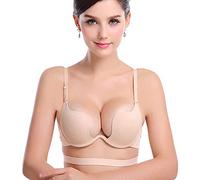 Nature Women's Essentials Deep U Multi-Way Push Up Plunge Bra - (Apricot 32B) Nude