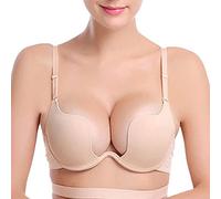 Nature Women's Essentials Deep U Multi-Way Push Up Plunge Bra - (Apricot 34C) Nude