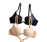 Nature Women's Essentials Deep U Multi-Way Push Up Plunge Bra - (Black+Nude 34D)