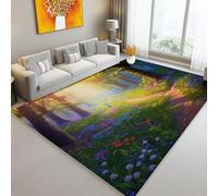Nature Woods Flower Path Area Rug 120 X 170 Cm Machine Washable Rug For Living Room Non Slip Non Shedding Area Rugs Soft Short Pile Carpet For Dining Room Office Gold Green