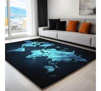 Nature World Map Minimalism Rug Living Room, Soft Short-Pile Teal Rugs for Bedroom, Anti Slip, 160 x 230 cm, Thin Carpets for Dining Rooms, Offices, and Kids' Playrooms