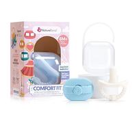 NatureBond Baby Pacifier Dummy Soother Silicone Binky Newborn Teether Pacifiers 2 in 1, Ultra-Light, Curved for Comfort | Hygiene Cover | (6 Months Above, Bubble Blue and Ivory Cream)