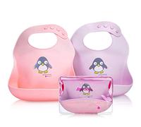 NatureBond Silicone Weaning Bibs for Babies & Toddlers (2pcs) with Waterproof Pouch | Comfortable Soft Waterproof Bib Keeps Stains Off (Cotton Candy Pink & Macaron Lavender)