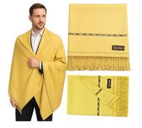 Naturebuz Handcrafted Wool Pashtun Afghan Men Pathan Shawl Wrap Full Size Traditional Tribal Warm Winter Blanket Pattu 137 x 270 cm (Mustard)