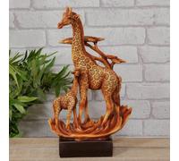 Naturecraft Wood Effect Giraffe and Baby on Base Ornament Figurine