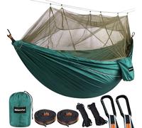 NATUREFUN Camping Hammock with Bug Net | 300kg Load Capacity,(300 x 200 cm) Breathable,Quick-drying Parachute Nylon Travel Hammock | 2 x Premium Carabiners,4 x Slings Included | Outdoor Indoor Garden