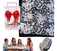NatureHaven Coloring DIY Washable Blanket, with 24pc Colored Pens, 59x53 Inch, Creative Art Custom Dyed Fabric Blankets (Retro Flowers)