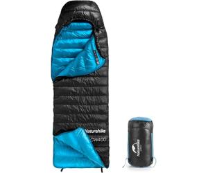 Naturehike 220×85cm CW400 Ultra light down sleeping bag Adult mummy camping sleeping bag 650FP -11℃-6℃ With waterproof compression bag Suitable for hiking/cycling/camping Blue-black