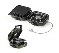 Naturehike Portable Gas Stove Camping Foldable 2-in-1 Burner with Grill Plate 2 Adjustable Burners Piezo Ignition Compatible with Isobutane Fuel Mix Compact Outdoor Cooking Set