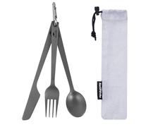 Naturehike Titanium Camping Cutlery Set - Lightweight Camping Cutlery for One - Knife, Fork and Spoon Set with Carabiner and Bag for Hiking and Travel