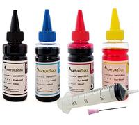 Natureinks 4 x 100ml Universal dye Refill Printer Ink Bottles kit includes Black, Cyan, Magenta and Yellow Refillable or CISS system (400 ml) + 4 x 30ml syringes with FREE extender nozzle