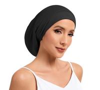 NatureKess Mulberry Silk Bonnet for Sleeping Women, 100% Silk Lining Hair Wrap for Sleep, Adjustable Slouchy Beanie Hat, Black, M
