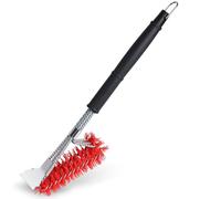 NATUREKIT 18 Inch BBQ Grill Cleaning Brush with Nylon Bristles, Sturdy Steel Scraper, Ergonomic Handle & Long Reach, Red, Universal Fit for Outdoor Grills