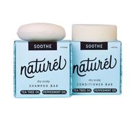 NATURÉL Naturl Soothe Shampoo Sticks & Conditioner Set with Peppermint Oil, Lime and Tea Tree Oil for Dry Scalp, Dandruff Relief, Vegan, Cruelty, No Waste, Hech