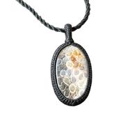 Naturel Turritella Agate Gemstone Thread Pendant Necklace Oval Shape With Leather Cord Chain Unique Fossil Handmade Jewelry Ancient Energy Protection Locket |LK_SGMP_0469