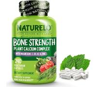 NATURELO Bone Strength - All-in-One Balanced Formula - Plant-Based Calcium, Magnesium, Potassium, Vitamin D3, K2 and Vitamin C - 240 Vegan Capsules | 2 Month Supply