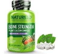 NATURELO Bone Strength - All-in-One Balanced Formula - Plant-Based Calcium, Magnesium, Potassium, Vitamin D3, K2 and Vitamin C - 120 Vegan Capsules | 1 Month Supply