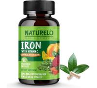 NATURELO Iron with Vitamin C | Gentle Bisglycinate | 90 Vegan Capsules