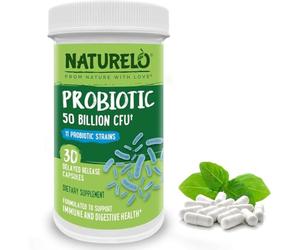 NATURELO Probiotic - Ultra Strength - 50 Billion CFU - 11 Lacto & Bifido Strains - One Daily - Gut-Friendly Bacteria - No Refrigeration Needed - 30 Vegan Capsules | 1 Month Supply