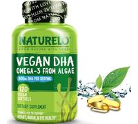 NATURELO Vegan DHA - Pure Omega3 Oil from Algae - Sustainable Benefits of Fish Oil (EPA/DHA) - No Smell Or Taste - Best for Vision & Brain Function Support - 120 Softgels | 2 Month Supply