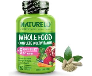 NATURELO Whole Food Multivitamin for Women - with Natural Vitamins, Minerals, Botanical Blends - Complete All-in-One Supplement for Energy, Brain, Eye Health - 120 Vegan Capsules | 1 Month Supply