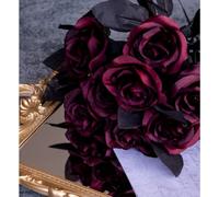 NatureMan 10pcs Artificial Rose Flower, black roses,Single Stem Fake Silk Flowers Realistic Blossom Flora for Party Decoration Bridal Wedding Bouquet Halloween Decoration (Wine red)