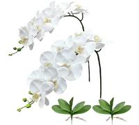NatureMan 2pcs Artificial Orchid Stems Real Touch Simulation Phalaenopsis Branches 9 Large Blooms 42 Inches Tall for Home Wedding Party Decoration (White)