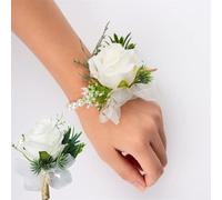 NatureMan 2PCS Rose Flower Wrist Corsage Boutonniere Set,Boutonniere for Men Wedding White Rose Corsage,Women Bride Bridesmaid Wrist Corsage for Wedding Party Prom Decorations