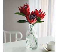 NatureMan 3 Pieces Artificial Flowers Fake Silk Protea Cynaroides Plastic Flower Arrangements Decor Bouquet for Wedding Table Centerpieces (Red)