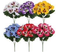 NatureMan 6 Bundles Artificial Pansies Flowers Outdoor UV resistant artificial Wild Flower Daisy for outdoor windowsill box porch home garden wedding farmhouse decoration (Mixed Color)