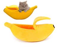 NatureMan Creative Banana Shape Dog Cat Bed, Cute Banana Puppy Pad Kennel Warm and Soft Pet Cat Supplies Kitten Puppy Bed (S)