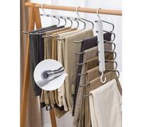 NatureMan Pants Hangers, 2 Pack Stainless Steel 6 Layers Pants Hangers Space Saving Non-Slip wardrobe Storage Organizer, Multifunction Cascading Hanger,for Skirts Jeans Scarves Ties Leggings