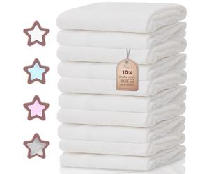 NatureMark 10-Pack Baby Muslin Cloths - 100% Cotton - Soft and Absorbent Cloths for Nursing & Baby Care, Diapers, Swaddles & Washcloths - White, 70 x 70 cm