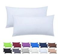 NatureMark 2 Pack Jersey Cushion Covers Pillow Cases / Cushion Covers for Body Pillows Neck Cushions Assorted Sizes and Colours Öko-Tex, 100% Cotton, White, 40 x 80 cm