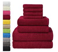 NatureMark 8-Piece Terry Towel Set, 100% Cotton, Burgundy Red