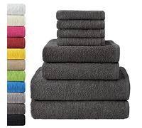 NatureMark 8-Piece Terry Towel Set, 100% Cotton, Anthracite Gray
