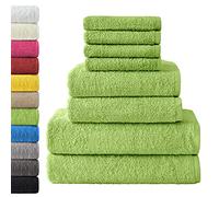 NatureMark 8-Piece Terry Towel Set - 100% Cotton - Soft & Absorbent - 4 Guest Towels (30 x 50 cm), 2 Hand Towels (50 x 100 cm), 2 Bath Towels (70 x 140 cm) - Apple Green