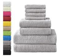 NatureMark 8-Piece Terry Towel Set - 100% Cotton - Soft & Absorbent - 4 Guest Towels (30 x 50 cm), 2 Hand Towels (50 x 100 cm), 2 Bath Towels (70 x 140 cm) - Silver Grey