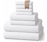 NatureMark 8-Piece Terry Towel Set with Various Sizes - 4 Guest Towels, 2 Hand Towels, 2 Bath Towels | Colour: White | 100% Cotton
