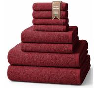 NatureMark 8-Piece Terry Towel Set with Various Sizes - 4 Guest Towels, 2 Hand Towels, 2 Bath Towels | Colour: Burgundy Red | 100% Cotton