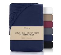 NatureMark Microfiber Fitted Sheet 140 x 200 cm - Soft, Breathable & Wrinkle-Free - Deep Pocket up to 25 cm - Non-Slip Elastic - Easy Care, Navy Blue