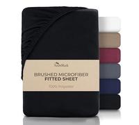 NatureMark Microfiber Fitted Sheet 180 x 200 cm - Soft, Breathable & Wrinkle-Free - Deep Pocket up to 25 cm - Non-Slip Elastic - Easy Care, Black